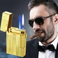 thumbnail image 2 of openpig Torch Lighter, Dual Flame Mode Classic Lighter, Jet Torch Lighter Soft Flame Lighter 2 in 1 Windproof Refillable Butane Lighter for Men Dad Husband Collect, Gold, 2 of 6