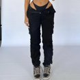 thumbnail image 4 of Mono de mujer de color sólido europeo y americano, pantalones casuales de cintura alta con múltiples bolsillos, de moda y a la moda, que combinan con todo, 4 of 6