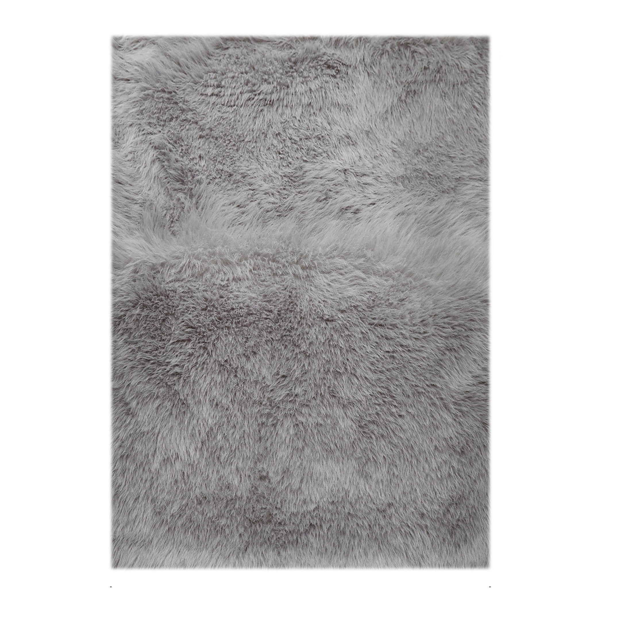 Mainstays Grey Faux Fur Rug NonSkid Fluffy Floor Rug, 30"x46