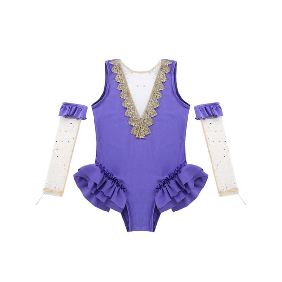 Sholeno Girls Acrobat Circus Show Costume Ruffles Leotard with Arm Sleeves Halloween Cosplay Outfits Lavender 12