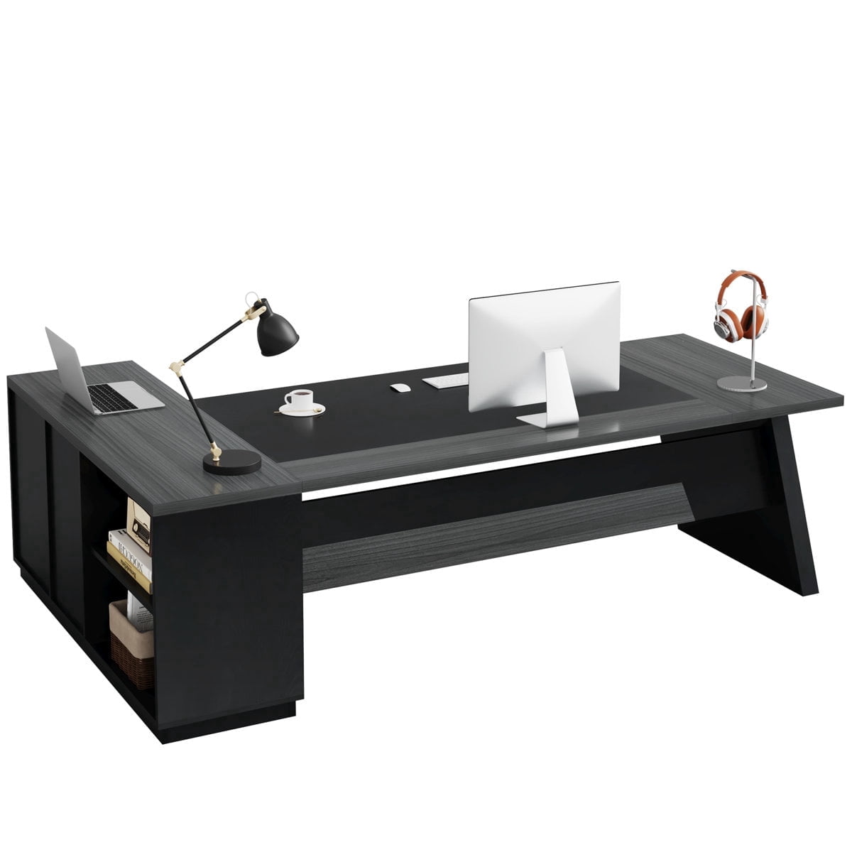 Fnova 78" L-Shaped Executive Desk with Drawers, Large Office Desk with Storage, Modern Business Desk for Home Office and Commercial Use