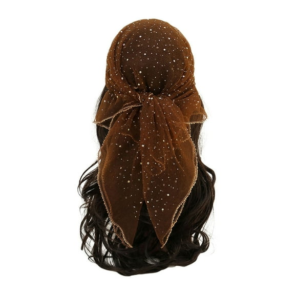 Riforla Women Glitter Rhinestone Head Scarf 31.5 Inch Fashionable and Versatile Bandana for Elegant Style Brown