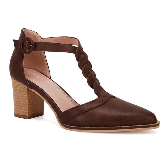 Women T-Strap Dress Shoes with Block Heels Low-Cut Sandals with Stacked Block Heels