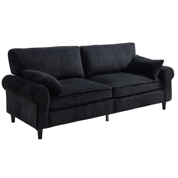 CQSXDA 80.7 Inches 2-Seater Iron and Wood Frame Corduroy Loveseat Sofa with Rolled Armrests for Modern Living Room and Small Spaces, Black