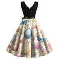 thumbnail image 4 of LWavelet Women's Sleeveless Scalloped Neck Fit-and-Flare Dress, Ombre Easter Egg Print with Satin Bow Belt for Holiday & Party Outfits Complexion L, 4 of 5