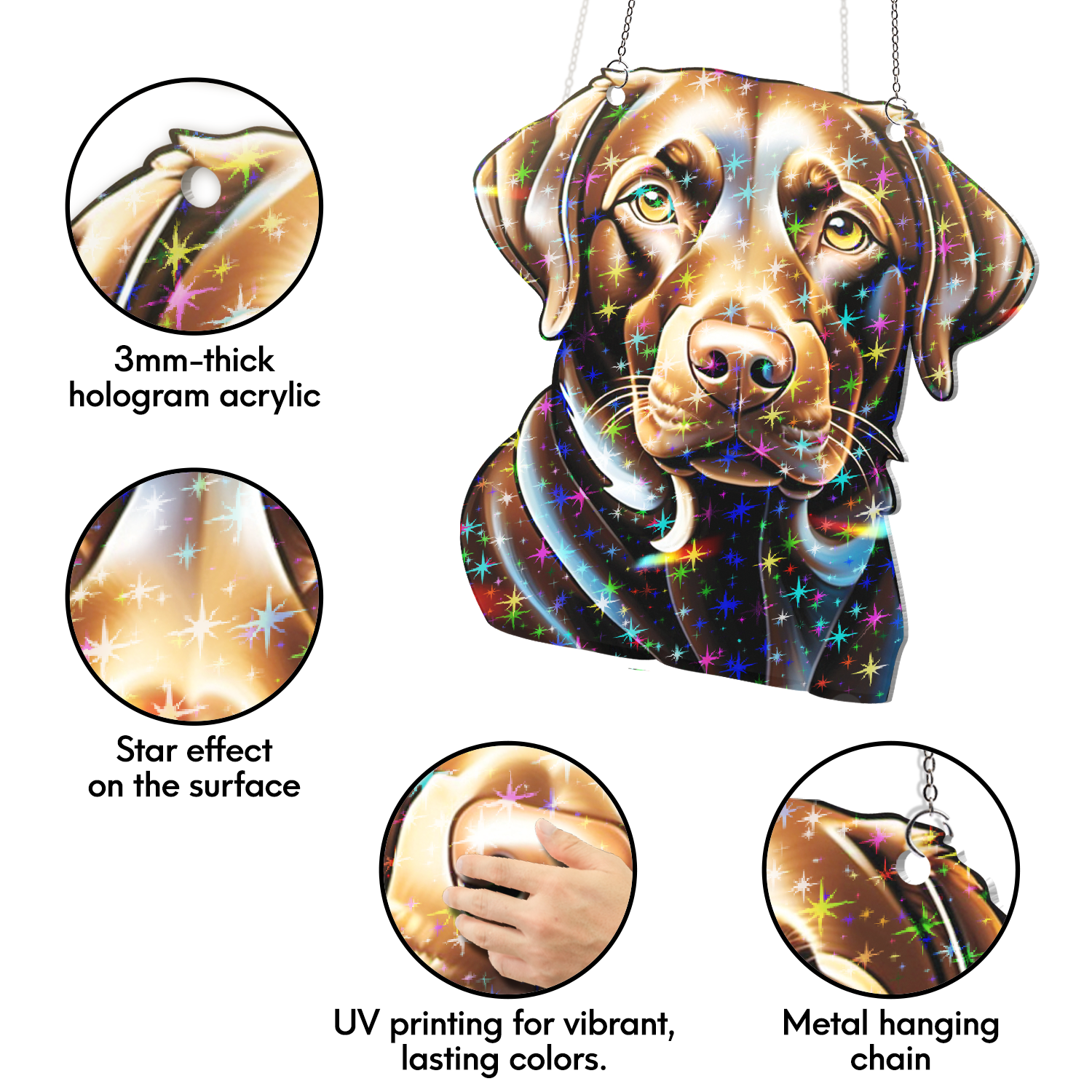 89Bloom Labrador Retriever Stained Glass Hologram Ornament, Dog Stained Glass Suncatcher Ornaments Home Decor, Dog Holographic Ornaments