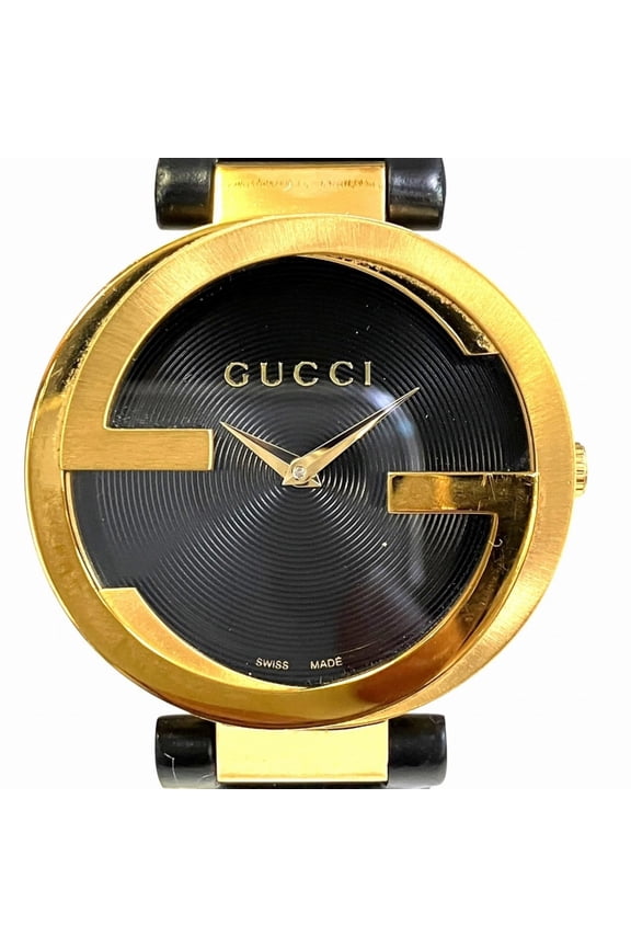 Pre-Owned Gucci Interlocking Watch, Total Weight 41.2g, Stainless Steel, Genuine Leather Strap,...