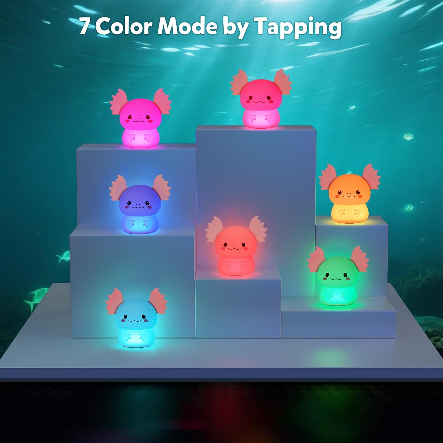 Axolotl Night Light for Kids, Rechargeable Bedroom Bedside Lamp, Night Lamp for Kids Room, Dimmable Nursery Night Light,Girls Boys Room Decor 3 Level Brightness,Animal NightLight for Baby and Toddler