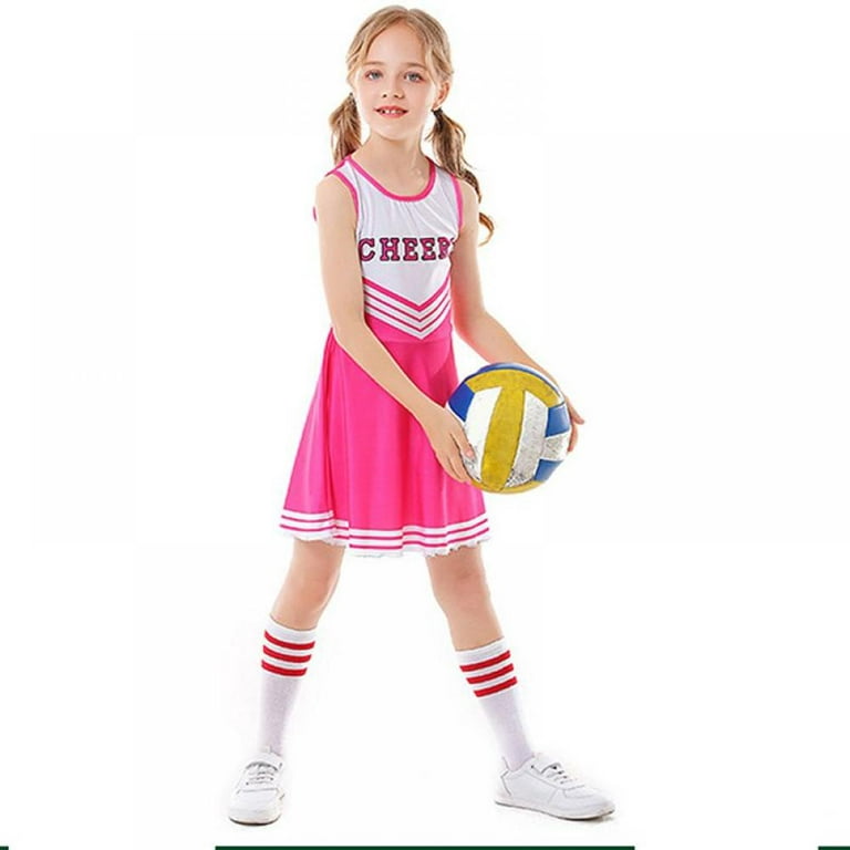 CK820 Pink Cheerleader Sports School Girls Toddler Book Week Costume Poms  Poms
