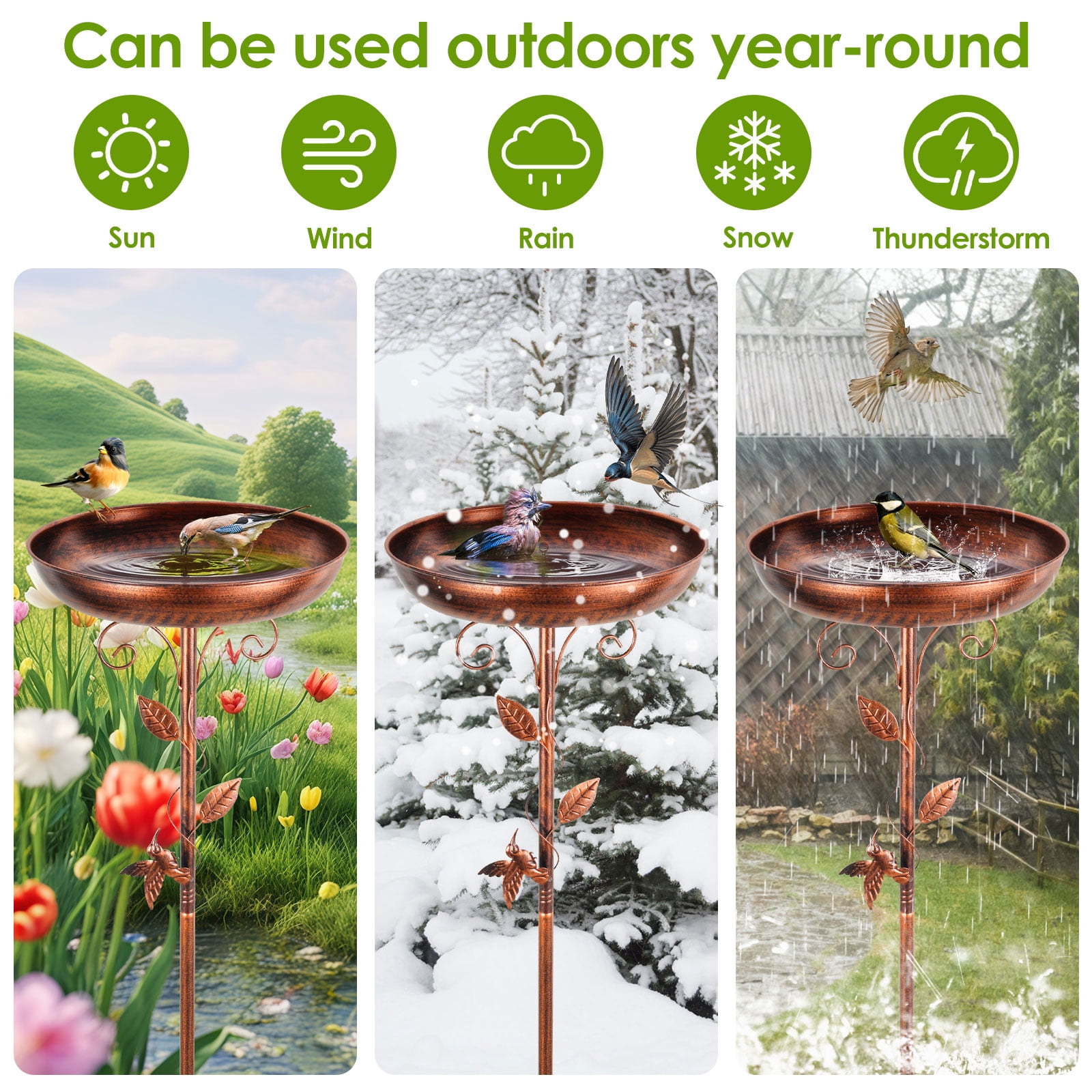 Xiyztok Bird Bath 39 Inches Sturdy Iron Garden Birdbath for Outside Vintage Standing Bird Bath Bowl for Outdoor Garden Patio Yard Lawn（Pipe diameter 0.63 inch）