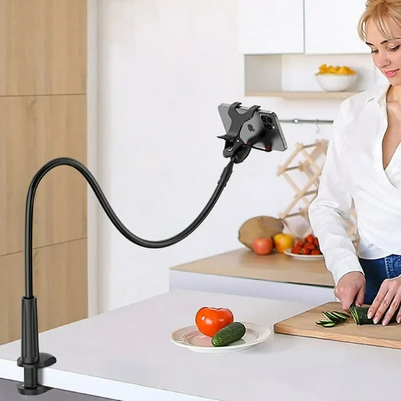Gooseneck Phone Holder for Bed, [Upgrade Metal Stable] Flexible Gooseneck Long Arm Phone Mount for Desk with 360° Adjustable Clamp Clip Overhead Bedside Phone Stand, for All 4-7” Cellphone