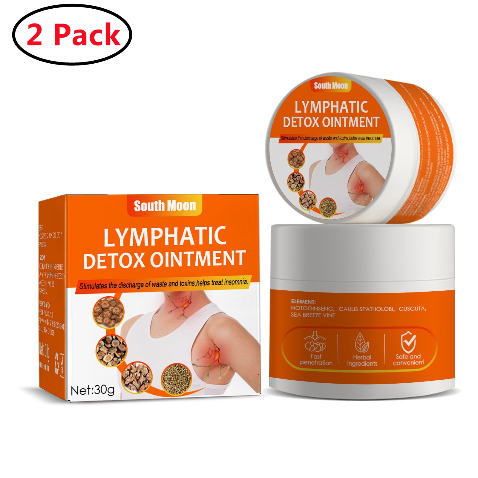 2 Pack Lymph Nodes Herbal Detox Cream, Lymphatic Drainage Ointment