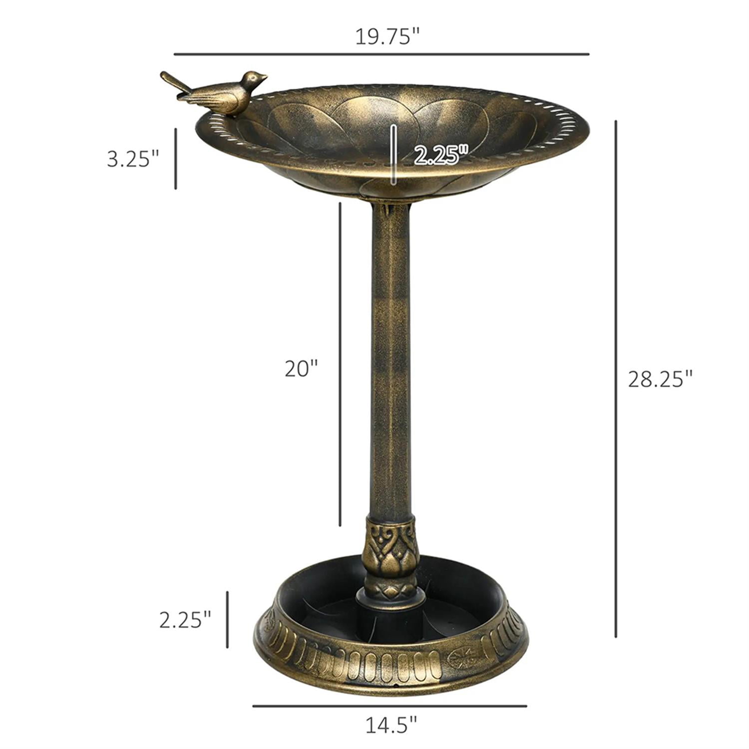 resenkos 28" Tall Outdoor Flower Birdbath with Bird Statues, Charming Garden Accent to Attract Birds, Durable Polypropylene Construction for Patio, Deck, or Yard, Brown