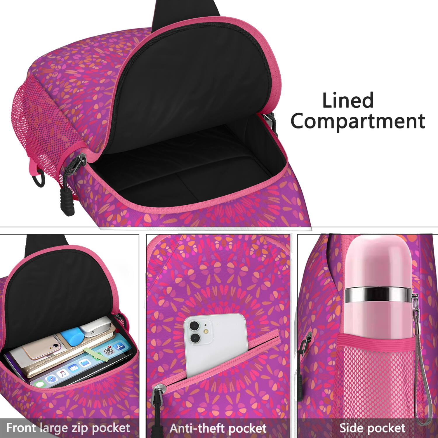 Mandala Pattern Crossbody Sling Bag Ethnic Tribal Boho Chic Chest Pack Anti-Theft Spacious Daypack for Travelers, Outdoor Enthusiasts