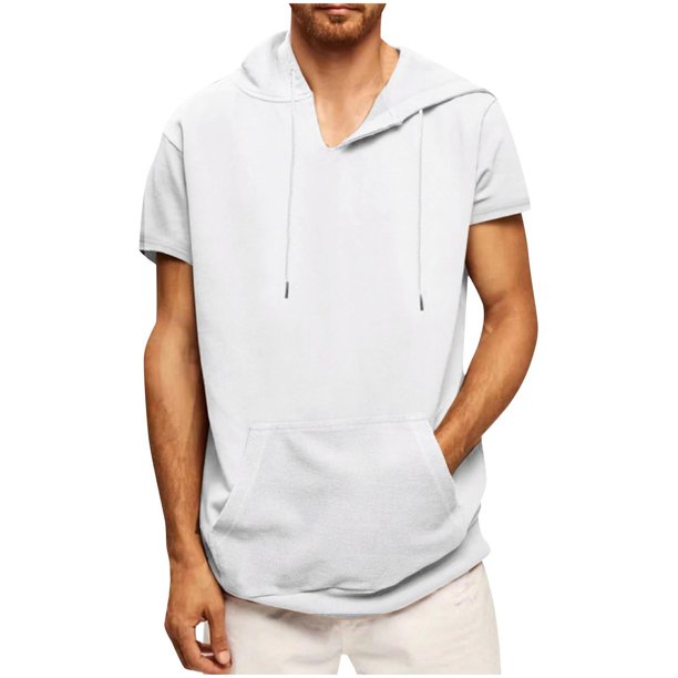 Pantalones para Hombres Cortos Casual Sólido Manga Corta Blusa con Capucha, Top de Bolsillo con Ajuste Suelto para Uso Al Aire Libre Y Diario, Tela de Poliéster