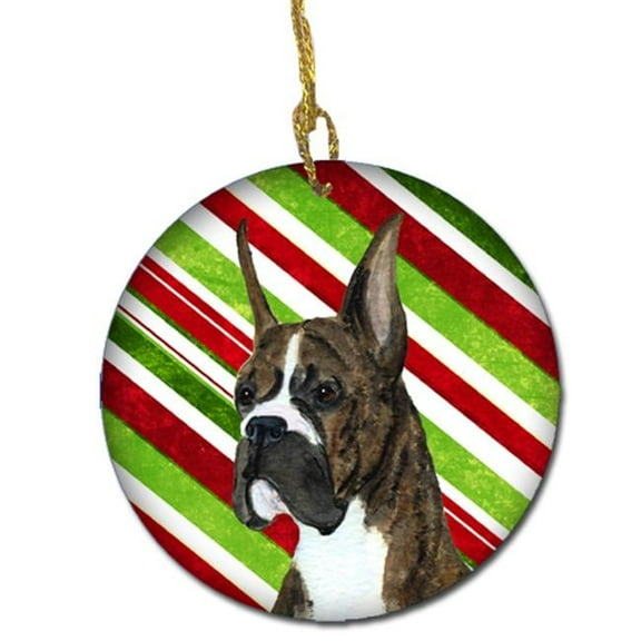 Boxer Candy Cane Holiday Christmas Ceramic Ornament