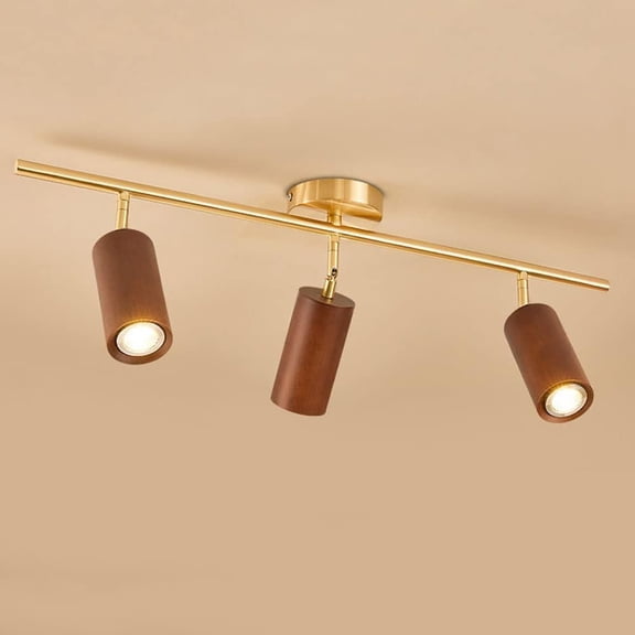 Walnut Wood LED Ceiling Spotlights - Fixed Track Lighting Wall/Ceiling Light with Rotatable Adjustable Surface Mount Directional Aent Spot Lamps for Kitchen, Dining Room, Hallway
