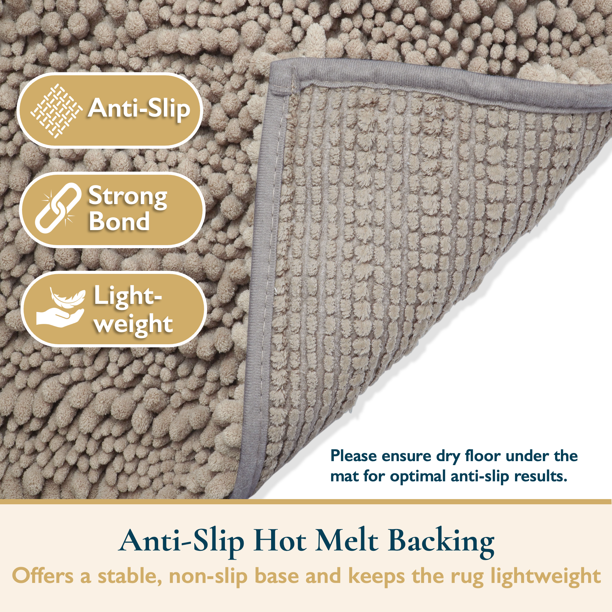 ComfiTime Chenille Bath Mat, 20W x 24L, White, Non-Slip photo 5