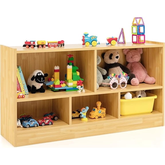 Toy Storage Organizer for Kids, 5-Section School Classroom Storage for Organizing Books Toys, Wooden Kids Bookshelf Daycare Furniture for Preschool, Playroom, Nursery, Kindergarte