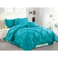 thumbnail image 1 of 6-Pc Diamond Ruched Pinched Pleated Ruffled Pintuck Comforter Set Turquoise Blue Teal Queen, 1 of 2