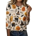 thumbnail image 6 of Trgacdwlo S-5XL Halloween T Shirts for Women Cute Ghost Witch 3/4 Length Sleeve Womens Tops Outdoor Fall Plus Size Graphic Tees for Women Beige M, 6 of 6