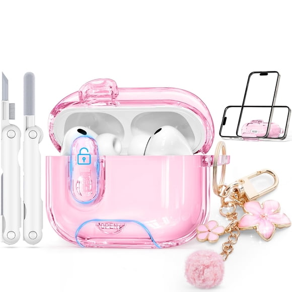 Funda transparente rosa de TPU con cierre para AirPods Pro 3 de Skyconser