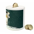 thumbnail image 3 of Funny Piggy Bank, Astronaut Hitchhiking Ride to Earth from Neptune Traveling Planets Space Illustration, Ceramic Coin Bank Money Box for Cash Saving, 3.6" X 3.2", Multicolor, by Ambesonne, 3 of 4