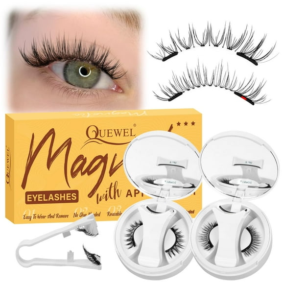 QUEWEL Magnetic Eyelashes, 2 Pairs Natural Look Reusable Magnetic Lashes with Applicator No Glue Needed Easy to Wear and Remove(NZH D+G)