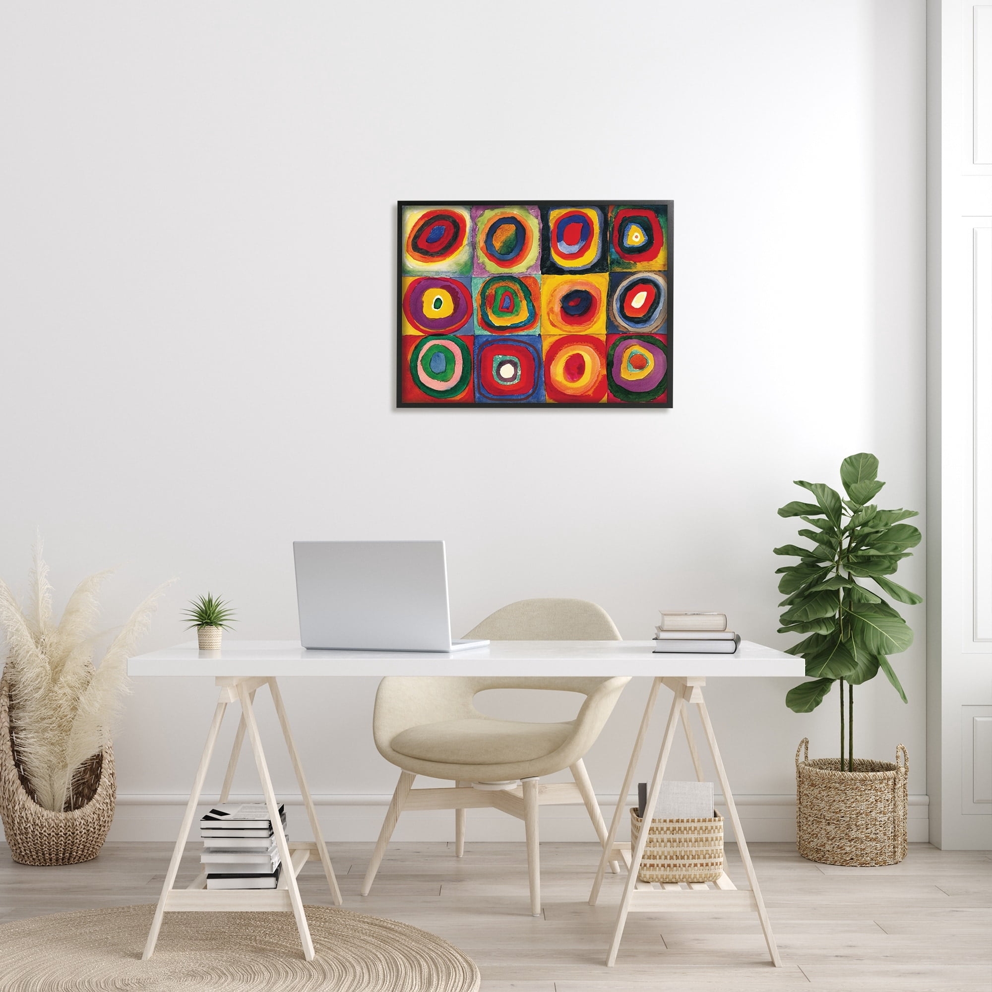 Stupell Industries Modern Circle Shapes Aligned Abstract Swirl Pattern Painting Black Framed Art Print Wall Art, Design by Wassily Kandinsky