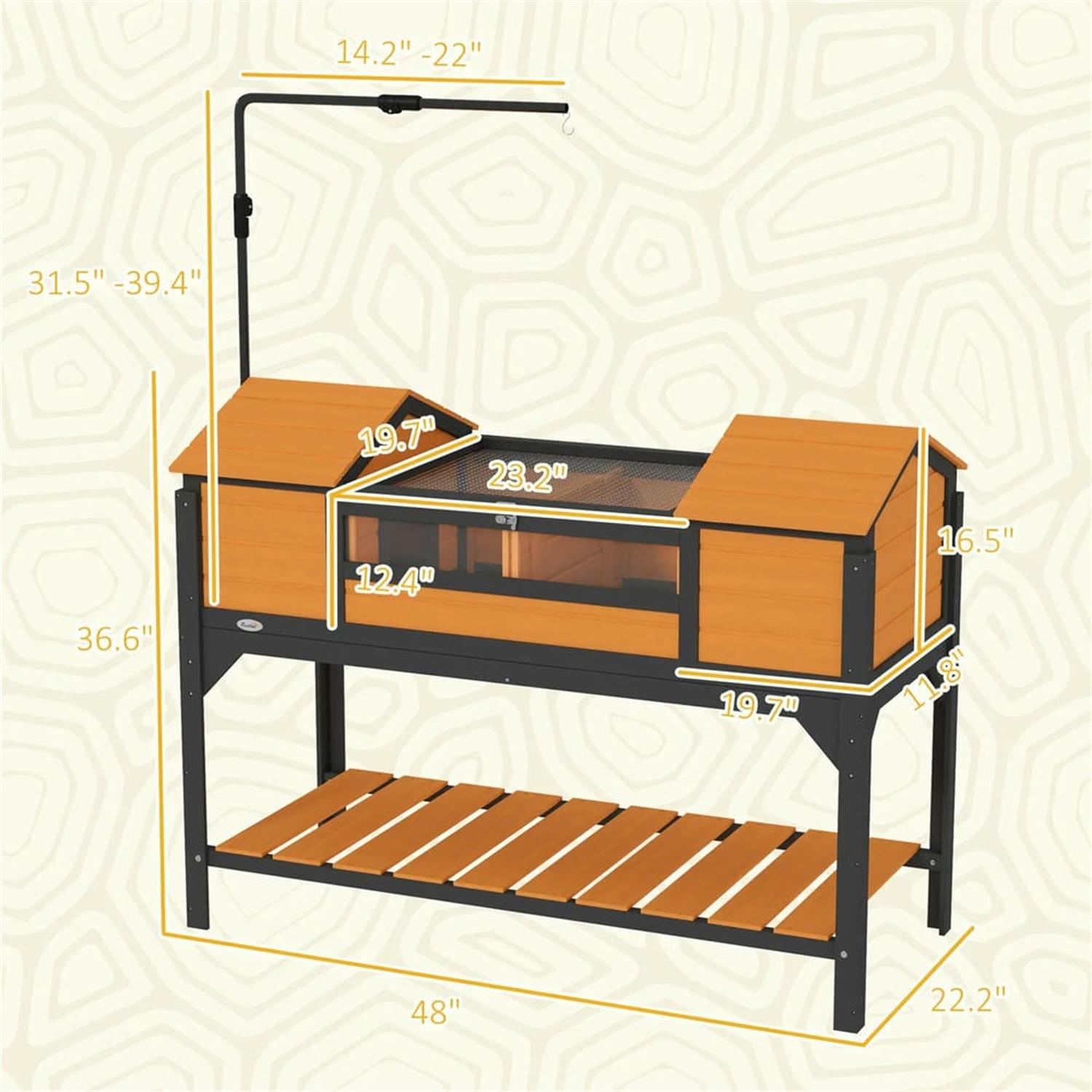 Demi Bonn 48" Wooden Tortoise House with Adjustable Lamp Holder, Shelf Storage, Reptile Cage Enclosure for Turtles, Lizards, Snakes, Small Animal Habitats, Yellow