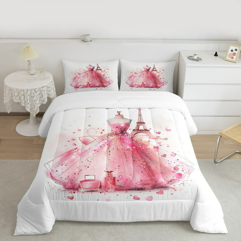 Manfei Chic Princess Dress Bedding Comforter Set,Pink Glitter Print Twin  Comforter Sets,France Eiffel Tower Bedding Set For Girls Boys,Microfiber  Bedroom Decor Reversible,2 Pieces - Walmart.com