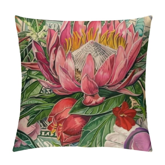 Qinduosi Hello Summer Beach Pillow Covers Inch Set of Flower Palm Leaves Flamingo Ocean Sea Starfish Outdoor Decor Throw Pillow Cases Blue Pink White