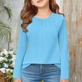 thumbnail image 2 of MUXiin Girls Long Sleeve Shirts Blue,Girls Pleated Long Sleeve Shirts Kids Pullover Tops Casual V Neck/Crewneck Cute Soft Blouses Outwear for Kids 11-12 Years, 2 of 4