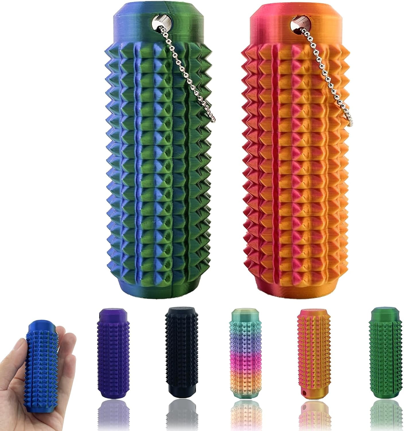 Pocket Mini Fidget Toy for Adults, Pain Stim Fidget, 3D Printed Venting Key Pendant, 5pcs Spiky Grippie Stim Keychain for Anxiety Relief Positive, Novelty Gifts for Friends