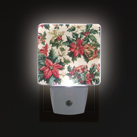 Yayeee LED Plug in Night Light for The Home with Auto Dusk to Dawn Light Sensors, 2 Pack, Red Christmas Poinsettia