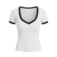 thumbnail image 5 of Sexy Tops for Women V Neck Short Sleeve Shirts Y2K Lightweight Slim Fit T-Shirt Basic Classic Base Layer for 2026 Spring Summer Ribbed Knit Tees Going Out Tops Business Casual Outfits, 5 of 5
