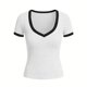 thumbnail image 5 of Camisas de Manga Corta para las Mujeres Blusas Casuales Cuello en V Color Sólido Plisado Primavera, 5 of 5