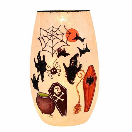 Stony Creek 5.00In Spooky Season Pre-Lit Small Vase Glass Spooky Season Lighted Halloween Grh5204 Cauldron