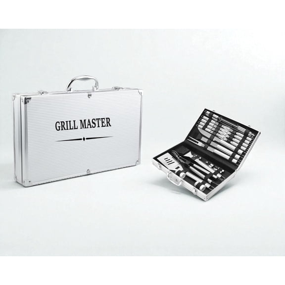 BBQ Grill Tool Set with Aluminum Carrying Case – Stainless Steel Grilling Utensils, Portable Barbecue Tools for Outdoor Cooking - Grill Master