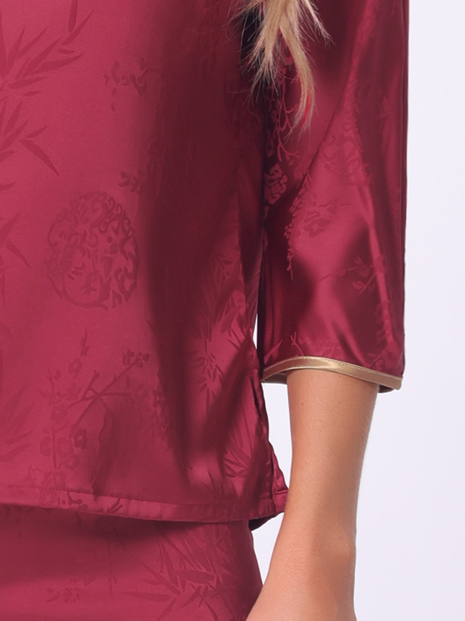 DARING DIVA Women's Floral Silky Long Sleeve Round Neck Pajamas Set L Red