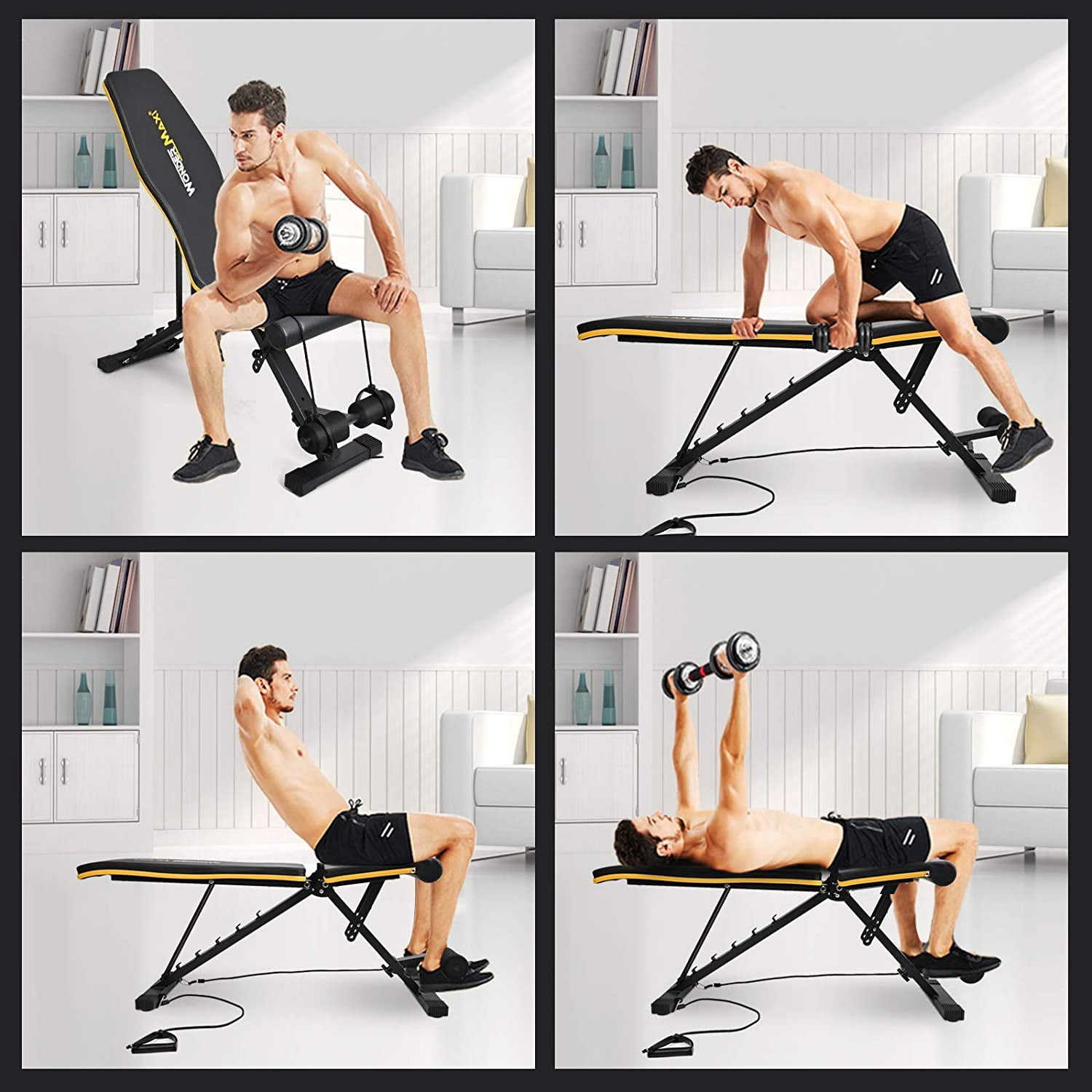 Wonder Maxi Adjustable Weight Bench, Strength Training Bench for Full Body Exercise, Work Out Bench Equipment with Arm Resistance Bands