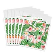 3dRose, Watercolor Tropical Aloha Jungle Summer Hibiscus And Flamingo Pattern, 6 Greeting Cards with envelopes