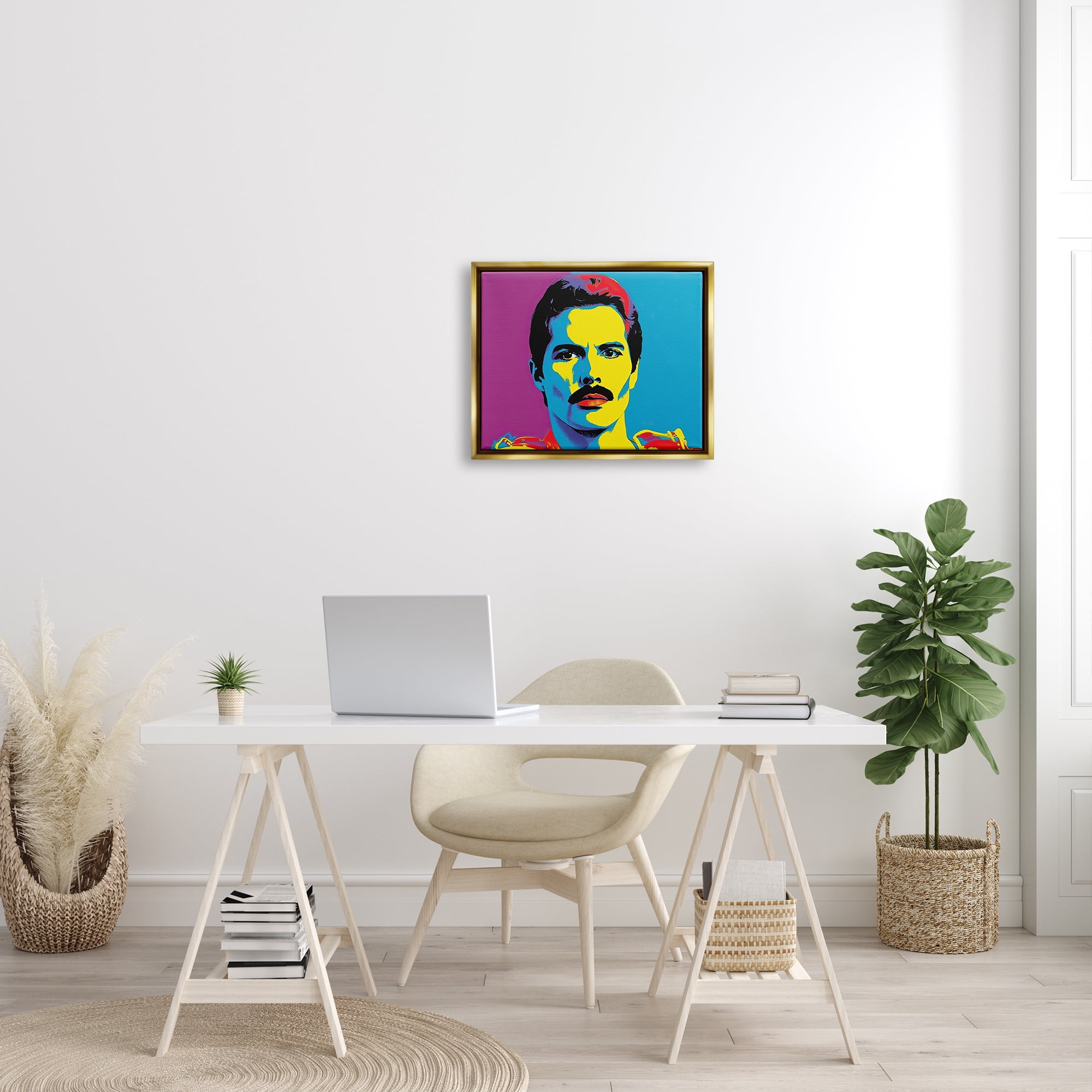 Stupell Industries Freddie Mercury Pop Style Abstract Painting Gold Floater Framed Art Print Wall Art, 21 x 17