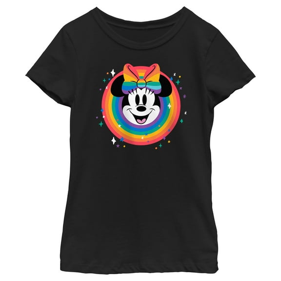 Girl's Minnie Mouse Rainbow Circle Portrait Bow  Graphic T-Shirt