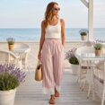 thumbnail image 5 of Women Striped Wide Leg Pants Drawstring Elastic Waist Lace Patchwork Pant with Pocket Drawstring Casual Trousers, 5 of 6