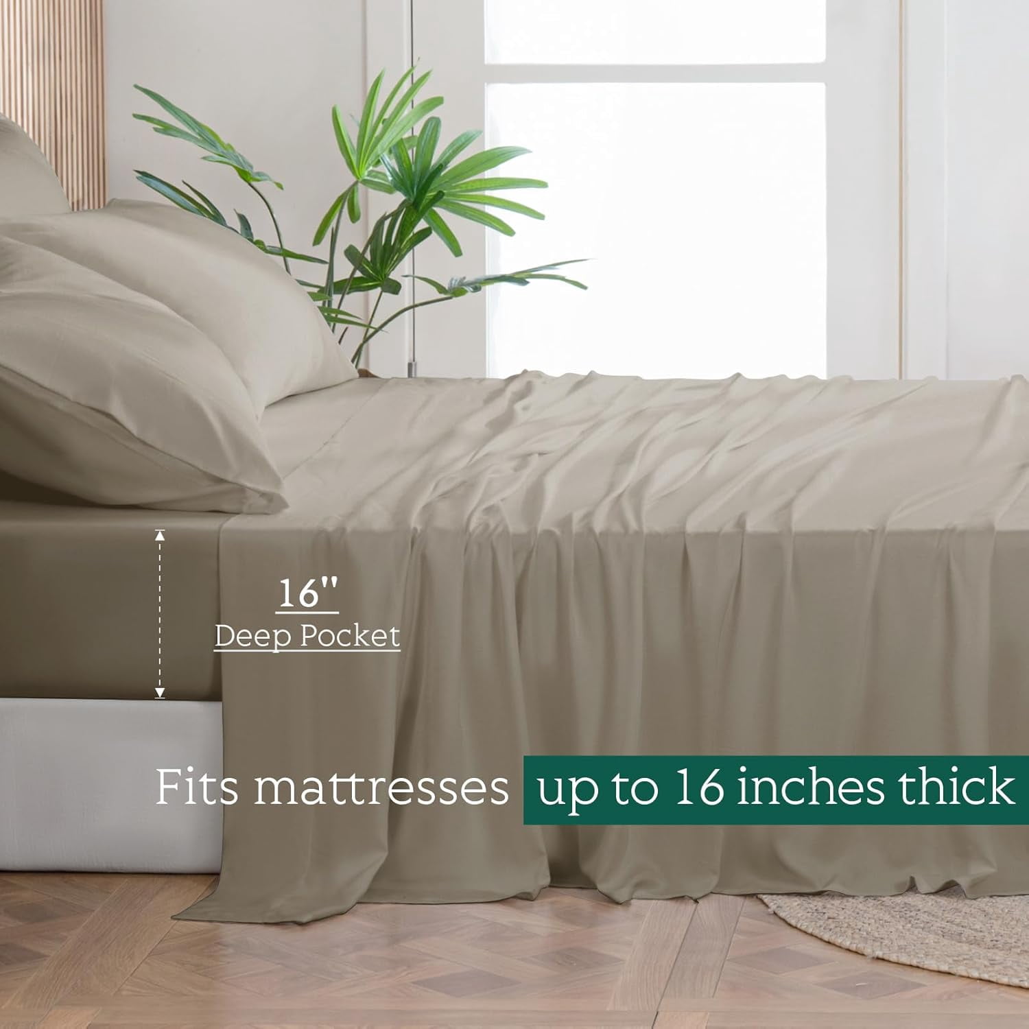 Cooling Sheets Set Queen Size, Viscose Derived from Bamboo for Hot Sleepers | Deep Pocket Up to 16 Inch | Silky Soft & Breathable Bedding - 4PC (Queen, Dark Grey)
