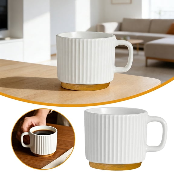 8.79 OZ Classic Stackable Ceramic Coffee Mug Space Saving Durable Stacking Cup Porcelain Ribbed Latte Cup for Cappuccino Tea Hot Cocoa Drinks Dishwasher & Microwave Safe White