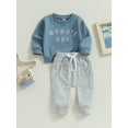 thumbnail image 3 of Bagilaanoe 2PCS Toddler Baby Boy Long Pants Set Letter Embroidery Long Sleeve Sweatshirt Pullover Tops + Drawstring Sweatpants 6M 12M 18M 24M 3T Kids Casual Sweatsuits, 3 of 8