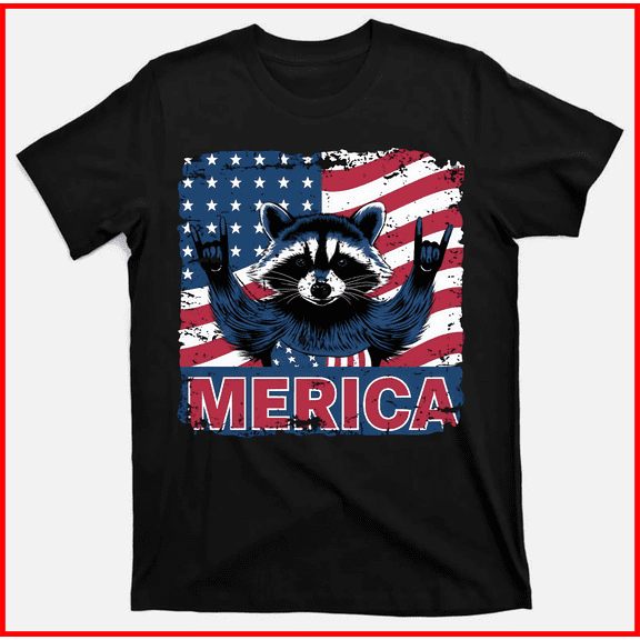 Racoon Merica USA 4th of July Funny Trash Panda Patriotic Animal Unisex T-Shirt V10207, S - 5XL