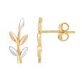 thumbnail image 1 of 14K Tri-Color Diamond Cut Leaf Ear Climber Stud Earrings, 1 of 1